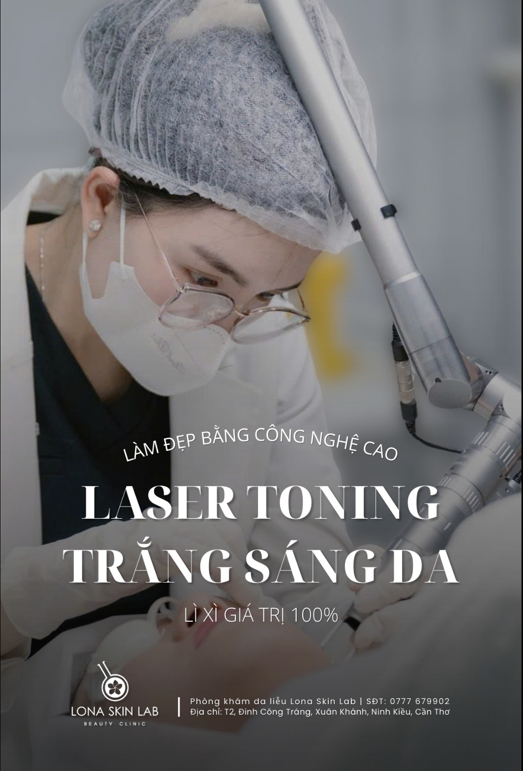 Hình ảnh minh họa laser gold toning thể hiện hiệu quả tối ưu của gold toning trong cải thiện sắc tố da, đồng thời giải thích toning là gì và khuyến khích chăm sóc da sau laser toning nhằm tránh hiện tượng laser toning có bong da không.