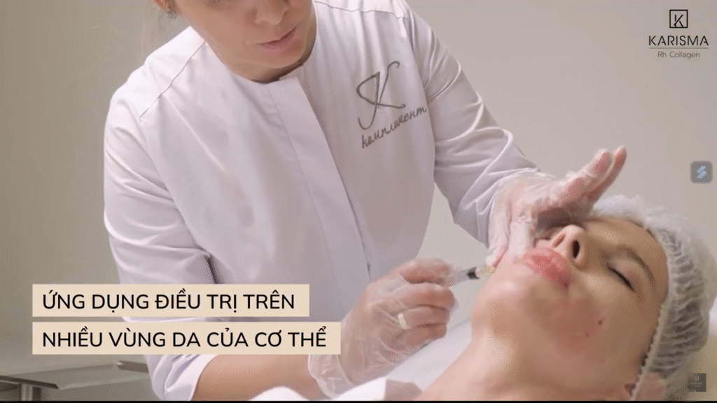 Hình ảnh thể hiện công nghệ tiên tiến khai thác collagen tái tổ hợp, khẳng định an toàn sinh học Karisma qua nghiên cứu lâm sàng.